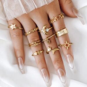 **MISHA* 10-Pc Gold x Rhinestone Star Fashion Ring Set